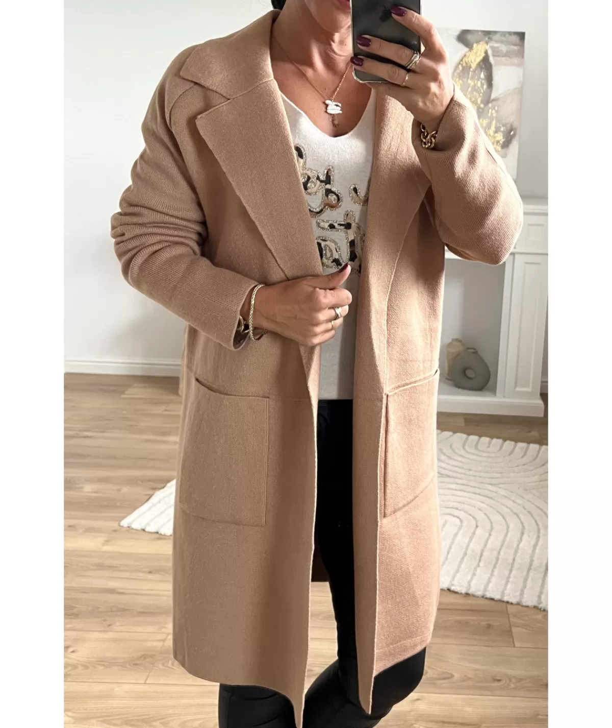 La boutique de Lilie Pulls / Gilets>GILET MANTEAU CHARLOTTE Camel