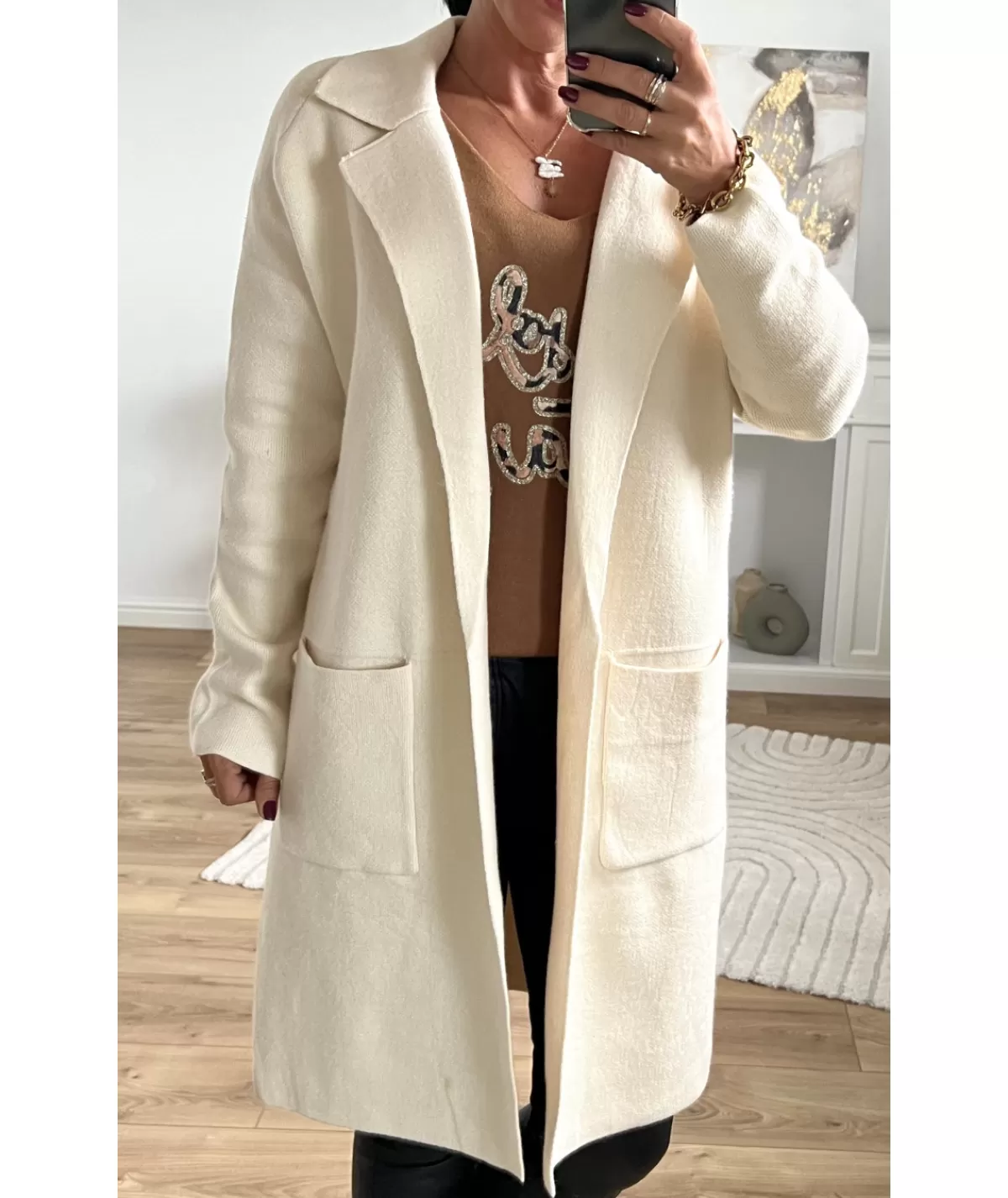 La boutique de Lilie Pulls / Gilets>GILET MANTEAU CHARLOTTE Beige
